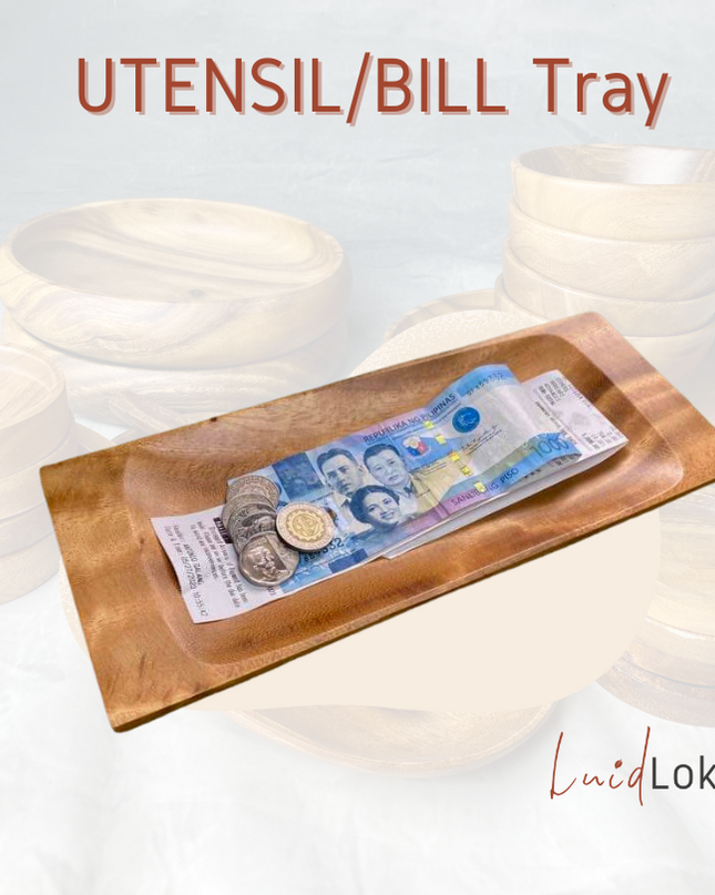 LUID LOKAL CHANGE TIP BILL RECEIPT CREDIT CARD TRAY UTENSILS BARBECUE BBQ TRAY RESTAURANT ACACIA WOOD