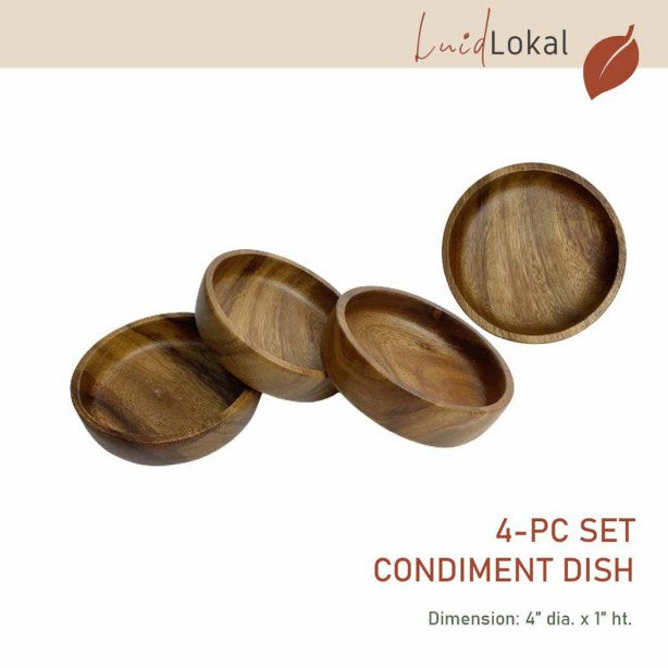 Luid Lokal Condiment Dish Set 4 PCS Dip Sauce Salsa Ketchup Acacia Wood