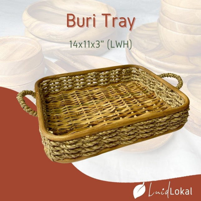 Luid Lokal Rectangular Basket Serving Tray with Handles Vanity Fruit Tray Kitchen Storage Woven Buri