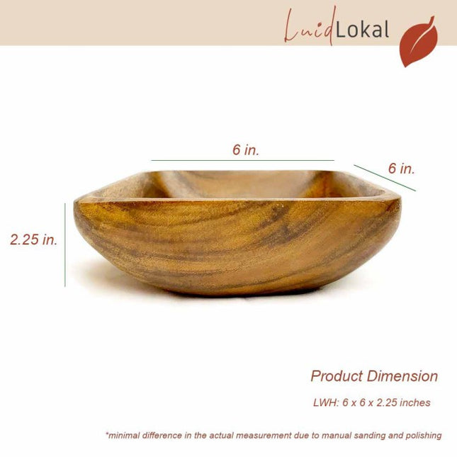 Luid Lokal Square Bowl Dip Tray Bowl Appetizers Dips Sauce Nuts Candy Seeds Desserts Acacia Wood