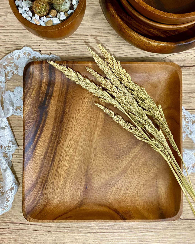 Luid Lokal Square Plate Meal Dessert Charger Plate Serving Tray Acacia Wood