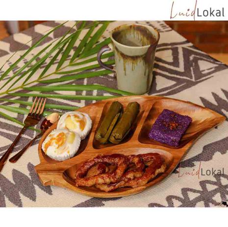Luid Lokal Leaf Plate Condiment Party Plate with Compartments Acacia Wood