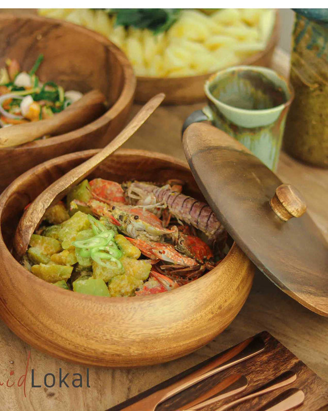 Luid Lokal Calabash Bowl with Cover Big Bowl Server Collections Acacia Wood