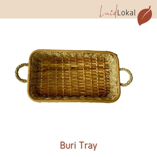 Luid Lokal Rectangular Basket Serving Tray with Handles Vanity Fruit Tray Kitchen Storage Woven Buri