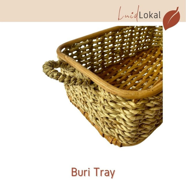 Luid Lokal Rectangular Basket Serving Tray with Handles Vanity Fruit Tray Kitchen Storage Woven Buri