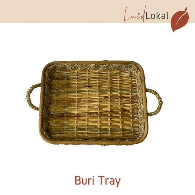 Luid Lokal Rectangular Basket Serving Tray with Handles Vanity Fruit Tray Kitchen Storage Woven Buri