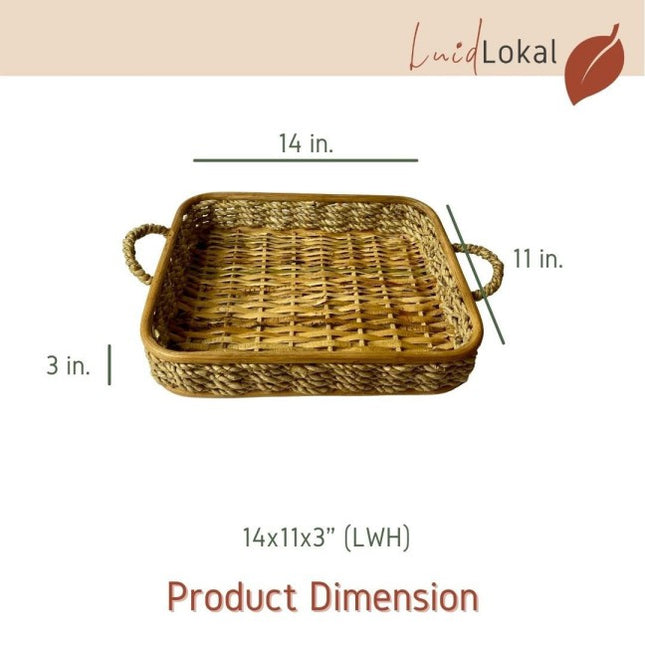 Luid Lokal Rectangular Basket Serving Tray with Handles Vanity Fruit Tray Kitchen Storage Woven Buri