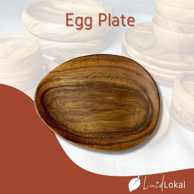 Luid Lokal Egg Plate Unique Shape Dessert Snack Server Acacia Wood