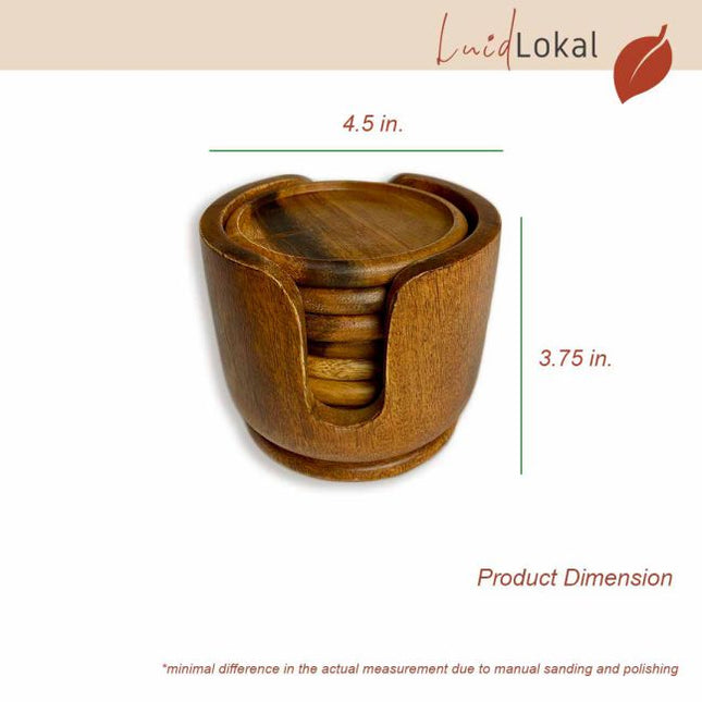 Luid Lokal 6 Pieces Coaster Set with Free Holder Acacia Wood
