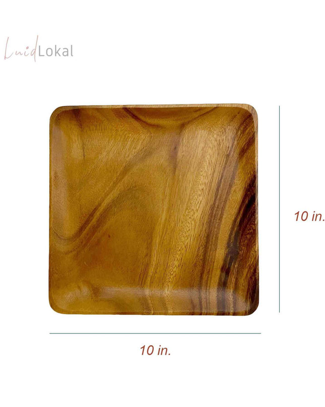 Luid Lokal Square Plate Meal Dessert Charger Plate Serving Tray Acacia Wood