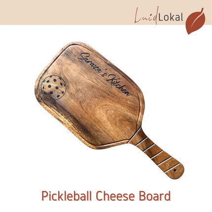 Luid Lokal Pickleball Paddle Cheese Board Charcuterie Cheese Knife Set Personalized Engraving Sports Gift Acacia Wood