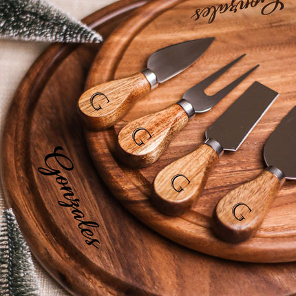 Luid Lokal Cheese Charcuterie Christmas Holiday Bundle Round Cheeseboard Knife Utensils Gift Set Wood