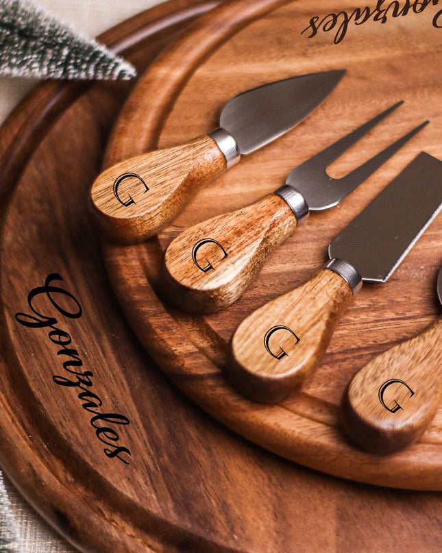 Luid Lokal Cheese Charcuterie Christmas Holiday Bundle Round Cheeseboard Knife Utensils Gift Set Wood