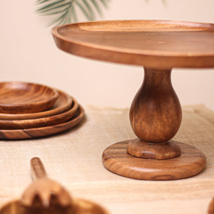 Luid Lokal Wooden Cake Cupcake Stand Two-Way Acacia Wood