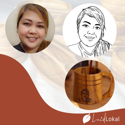 Luid Lokal Personalized Vector Portrait Photo Art Engraved Customized Mug Acacia Wood