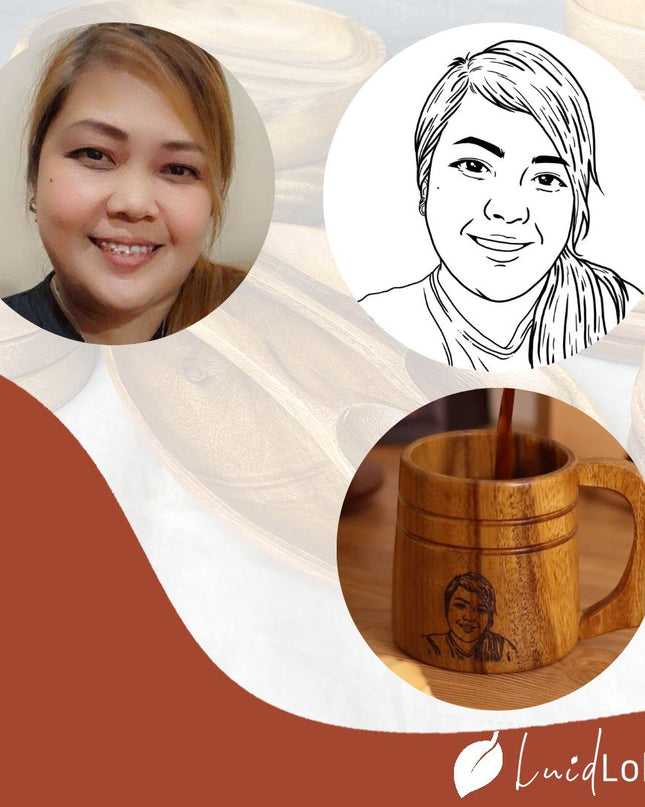 Luid Lokal Personalized Vector Portrait Photo Art Engraved Customized Mug Acacia Wood