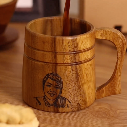 Luid Lokal Personalized Vector Portrait Photo Art Engraved Customized Mug Acacia Wood