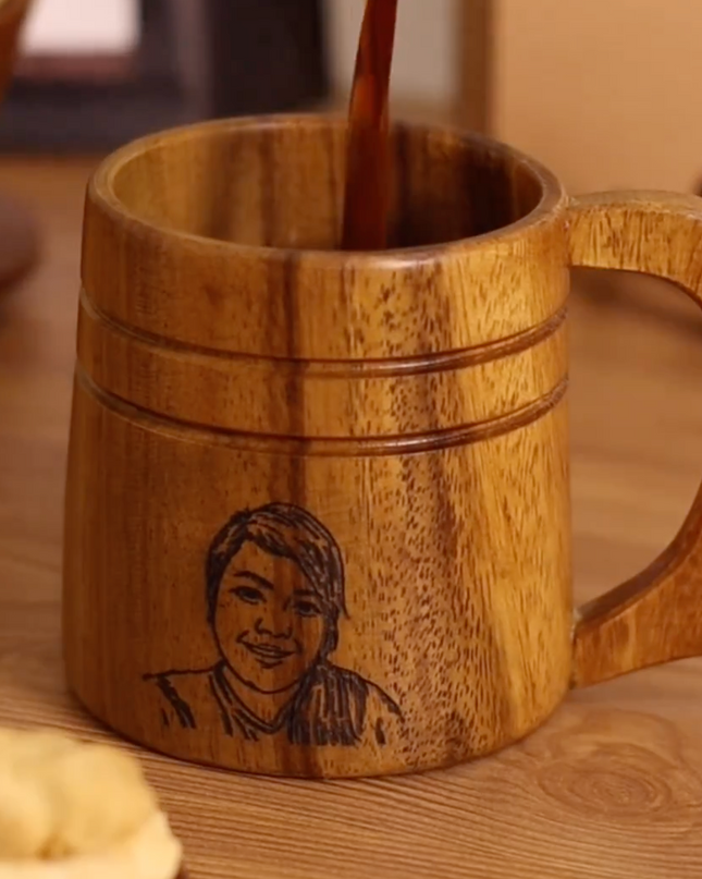 Luid Lokal Personalized Vector Portrait Photo Art Engraved Customized Mug Acacia Wood