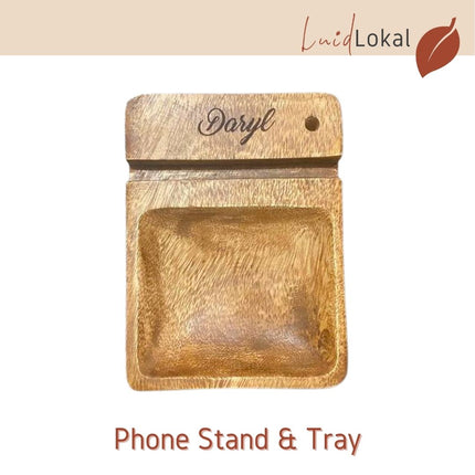 Luid Lokal Phone Stand with Multipurpose Tray Chips Keys Coins Watch Stash Pen Personalized Acacia Wood