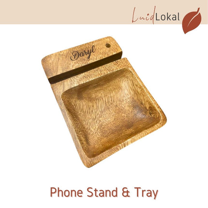 Luid Lokal Phone Stand with Multipurpose Tray Chips Keys Coins Watch Stash Pen Personalized Acacia Wood