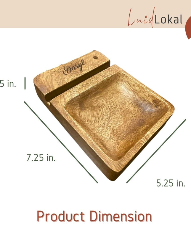 Luid Lokal Phone Stand with Multipurpose Tray Chips Keys Coins Watch Stash Pen Personalized Acacia Wood