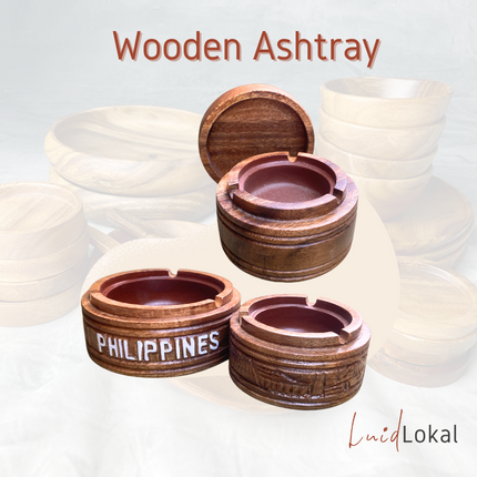 LUID LOKAL ASHTRAY WITH COVER COASTER CARVING PHILIPPINES SOUVENIR WINDPROOFED AESTHETIC ACACIA WOOD