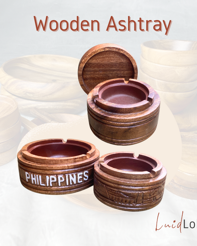 LUID LOKAL ASHTRAY WITH COVER COASTER CARVING PHILIPPINES SOUVENIR WINDPROOFED AESTHETIC ACACIA WOOD