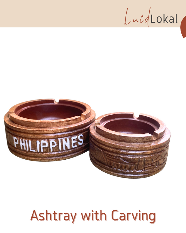 LUID LOKAL ASHTRAY WITH COVER COASTER CARVING PHILIPPINES SOUVENIR WINDPROOFED AESTHETIC ACACIA WOOD