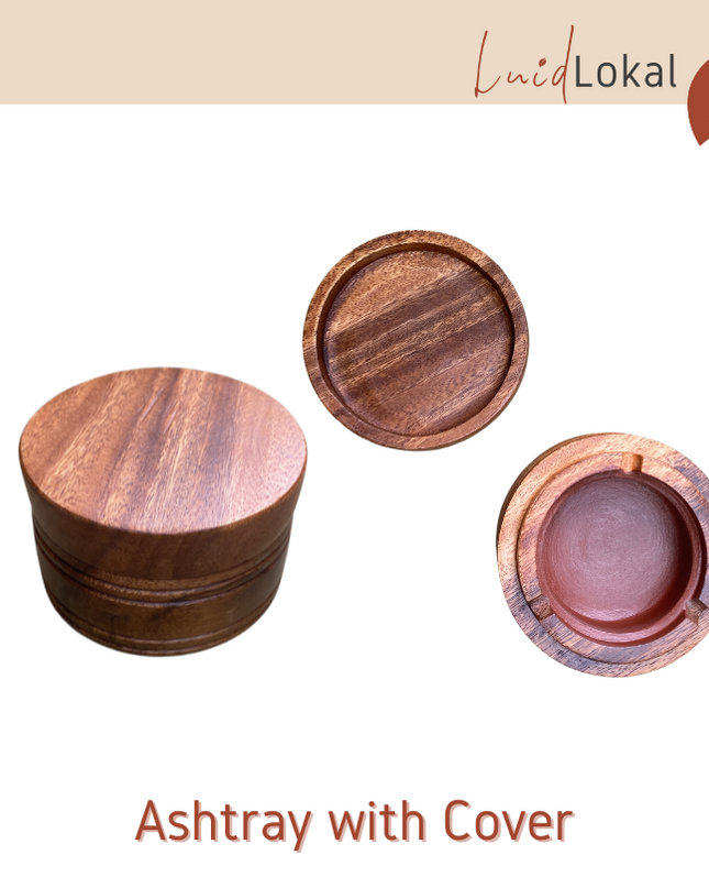 LUID LOKAL ASHTRAY WITH COVER COASTER CARVING PHILIPPINES SOUVENIR WINDPROOFED AESTHETIC ACACIA WOOD