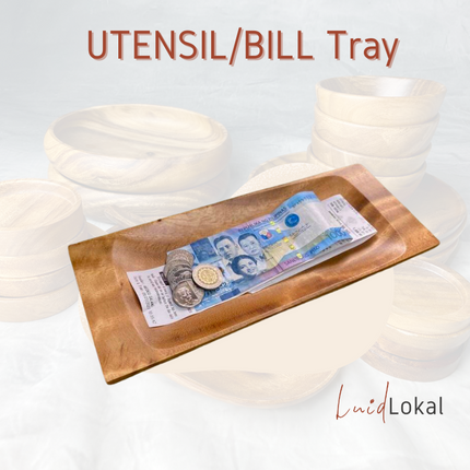 LUID LOKAL CHANGE TIP BILL RECEIPT CREDIT CARD TRAY UTENSILS BARBECUE BBQ TRAY RESTAURANT ACACIA WOOD