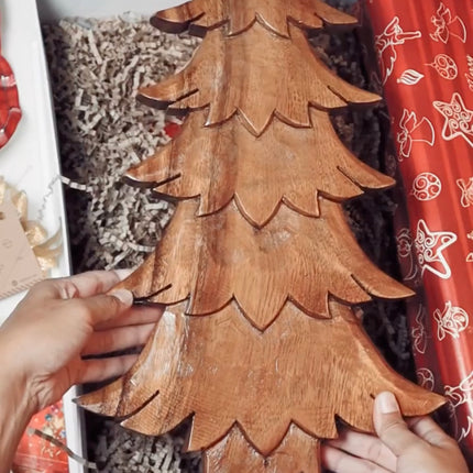 Luid Lokal Christmas Tree Holiday Gift Bundle Abaca Balls Tabletop Table Decoration Acacia Wood