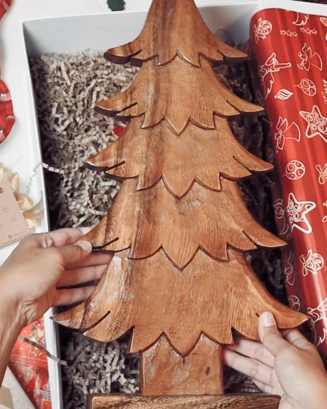 Luid Lokal Christmas Tree Holiday Gift Bundle Abaca Balls Tabletop Table Decoration Acacia Wood