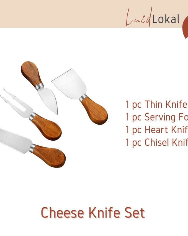 Luid Lokal 4-Piece Cheese Knife Set Butter Spreader Charcuterie Board Accessories Utensils Butter Cheese Jam Wood