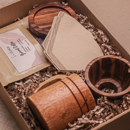 Luid Lokal Coffee Holiday Bundle Mug Dripper Coaster Coffee Grounds Gift Christmas Personalized Acacia Wood