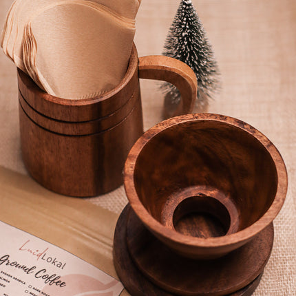 Luid Lokal Coffee Holiday Bundle Mug Dripper Coaster Coffee Grounds Gift Christmas Personalized Acacia Wood