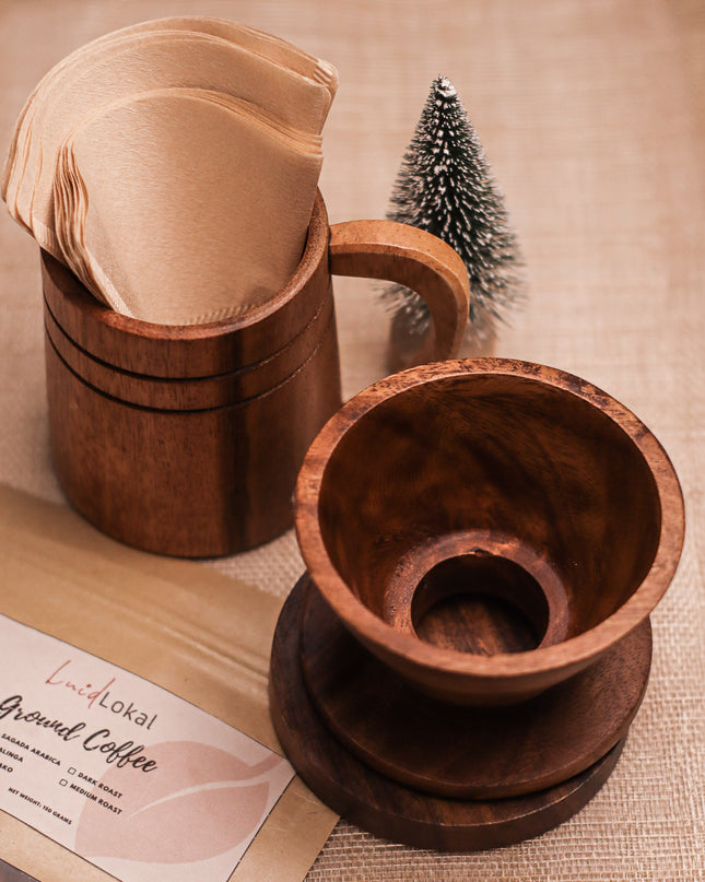 Luid Lokal Coffee Holiday Bundle Mug Dripper Coaster Coffee Grounds Gift Christmas Personalized Acacia Wood