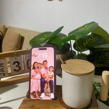 LUID LOKAL PHONE STAND WITH CUP HOLDER COASTER PERSONALIZED ACACIA WOOD