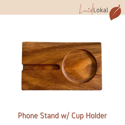 LUID LOKAL PHONE STAND WITH CUP HOLDER COASTER PERSONALIZED ACACIA WOOD