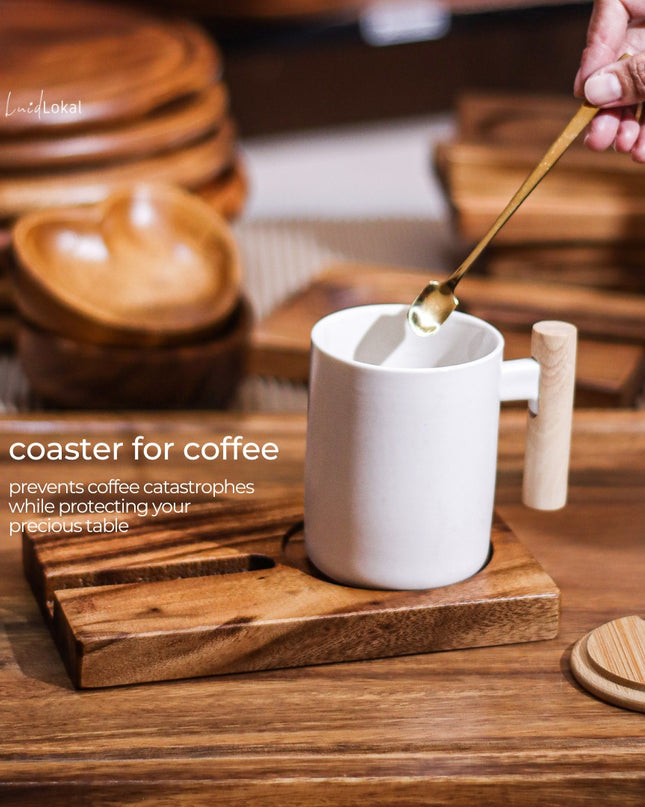 LUID LOKAL PHONE STAND WITH CUP HOLDER COASTER PERSONALIZED ACACIA WOOD
