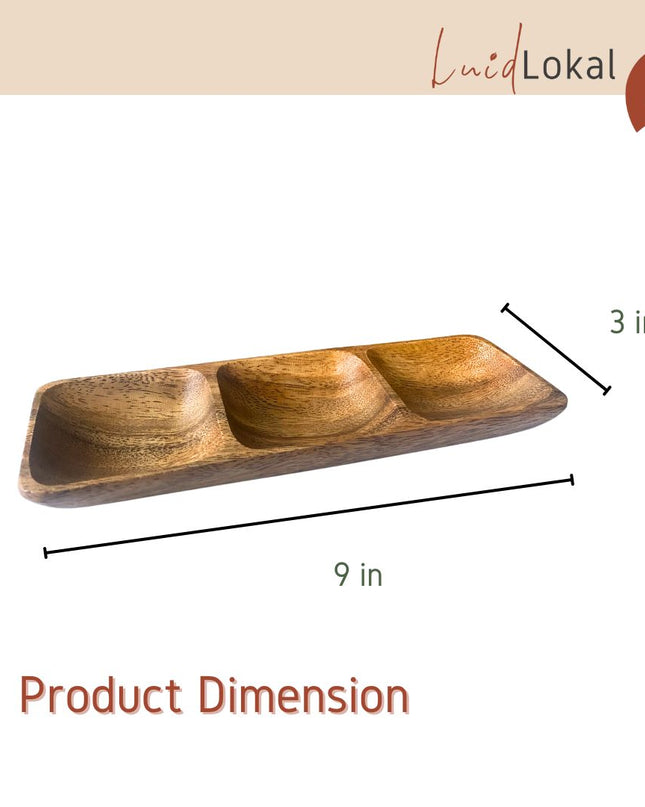 Luid Lokal Three-Grid Saucer 3 Compartment Multipurpose Korean BBQ Hot Pot Mexican Seasoning Acacia Wood