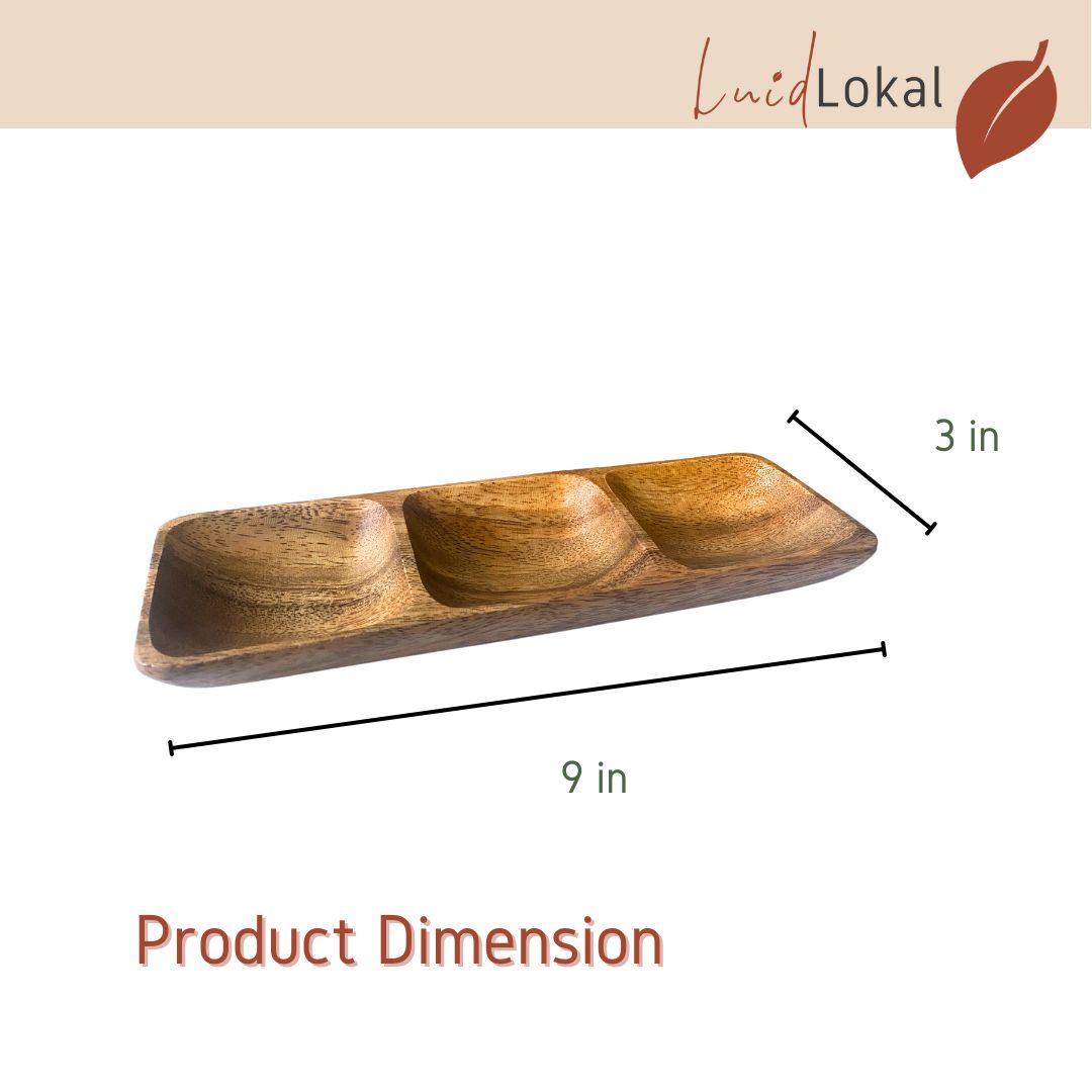 Luid Lokal Three-Grid Saucer 3 Compartment Multipurpose Korean BBQ Hot Pot Mexican Seasoning Acacia Wood