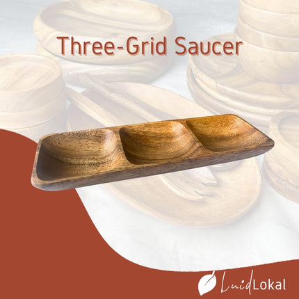 Luid Lokal Three-Grid Saucer 3 Compartment Multipurpose Korean BBQ Hot Pot Mexican Seasoning Acacia Wood
