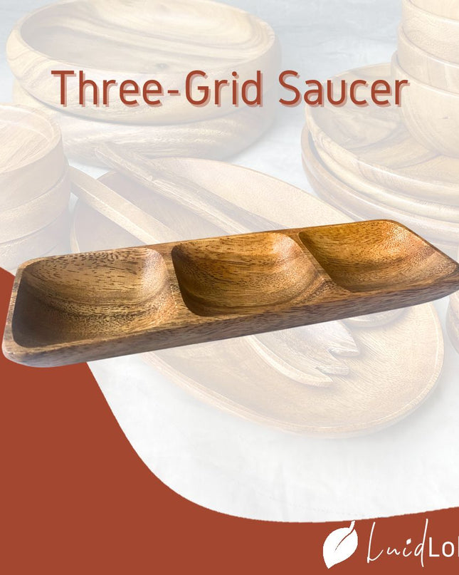 Luid Lokal Three-Grid Saucer 3 Compartment Multipurpose Korean BBQ Hot Pot Mexican Seasoning Acacia Wood