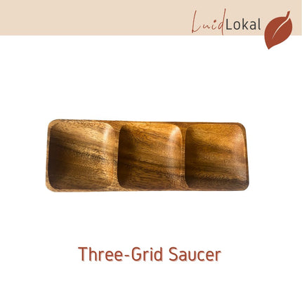 Luid Lokal Three-Grid Saucer 3 Compartment Multipurpose Korean BBQ Hot Pot Mexican Seasoning Acacia Wood