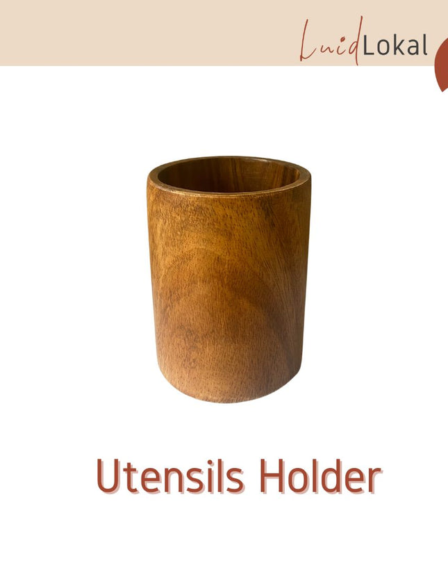 Luid Lokal Utensils Holder Flatwares Cutlery Organizer Countertop Table Acacia Wood