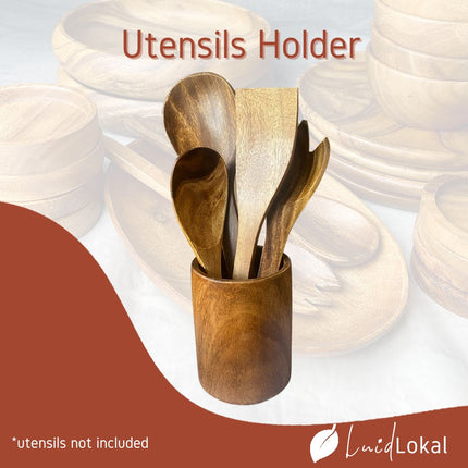 Luid Lokal Utensils Holder Flatwares Cutlery Organizer Countertop Table Acacia Wood