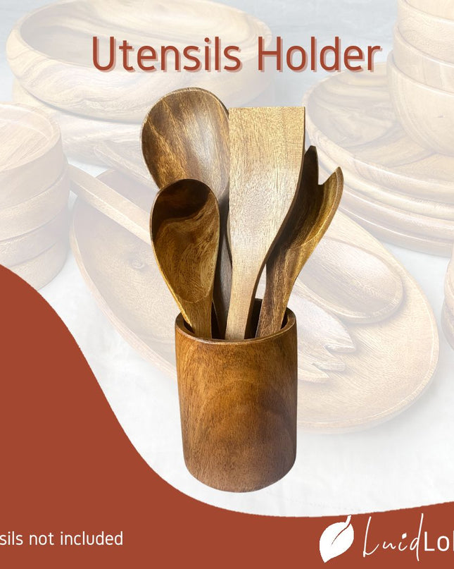 Luid Lokal Utensils Holder Flatwares Cutlery Organizer Countertop Table Acacia Wood