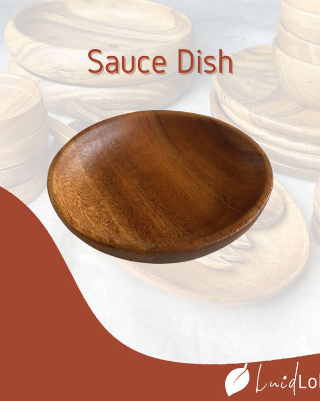 LUID LOKAL SAUCE DISH SOY SAUCE KETCHUP SUSHI DIP MINI PLATE ACACIA WOOD
