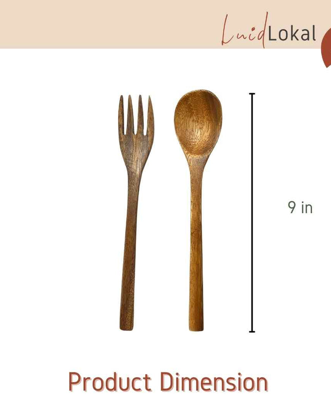 Luid Lokal Acacia Wood Bundle with Abaca Bag Plate Bowl Mug Spoon Fork Set Holiday Wedding Gift