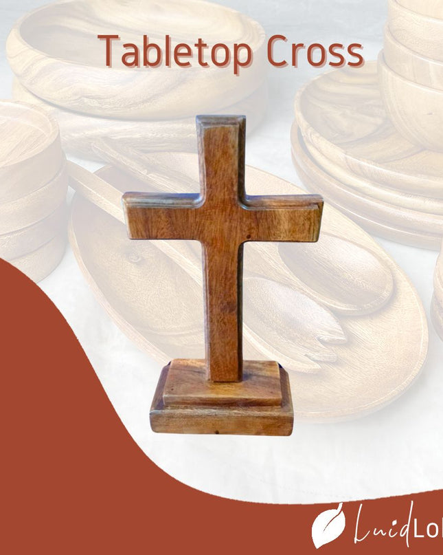 [Pre-order] Luid Lokal Cross Tabletop Standing Display Altar Prayer Room Acacia Wood